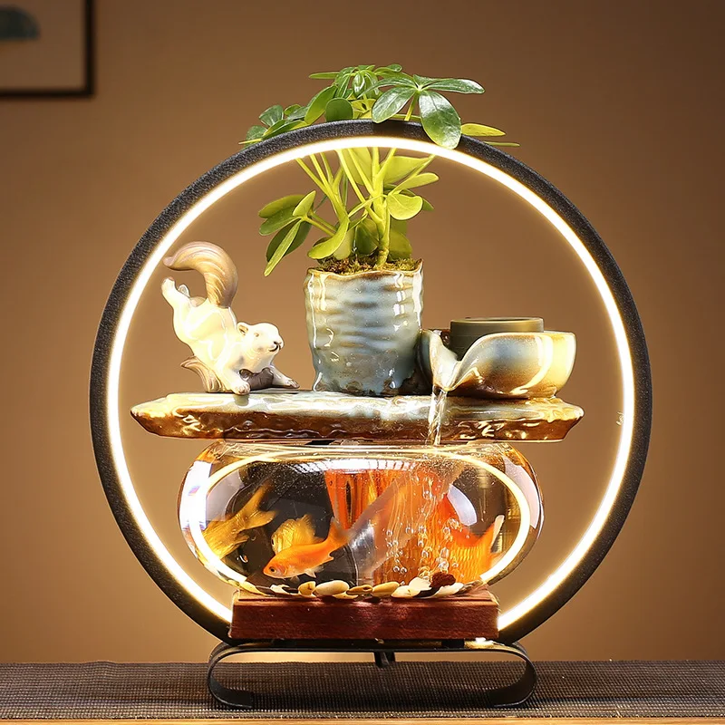 Transparent glass running water goldfish tank desktop decoration