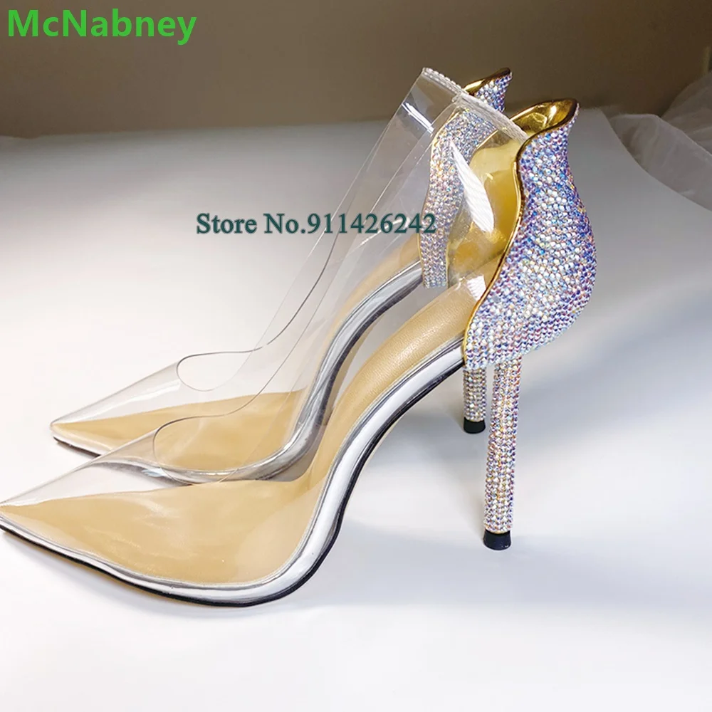 

Transparent PVC Crystal Flower Thin High Heel Pumps For Femele Women Pointed Toe Shallow Handmade Slip-on Fashion Elegant Shoes