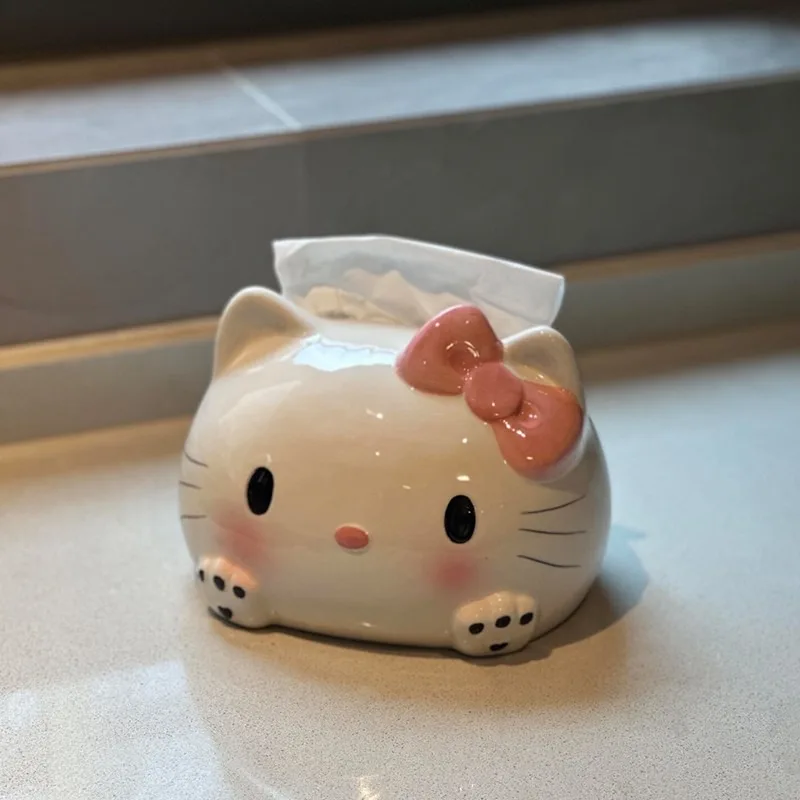Hello Kitty Tissue Box Living Room Desktop Vinyl Storage Box Cute Cartoon High Beauty Home Decoration Ornament Gift Wholesale