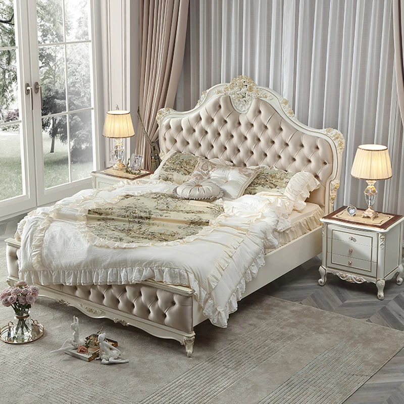 

Versailles French Fabric Double Bed Solid Wood European Furniture Bedroom 1.8 Meter Queen Bed Master Bedroom Wedding Bed