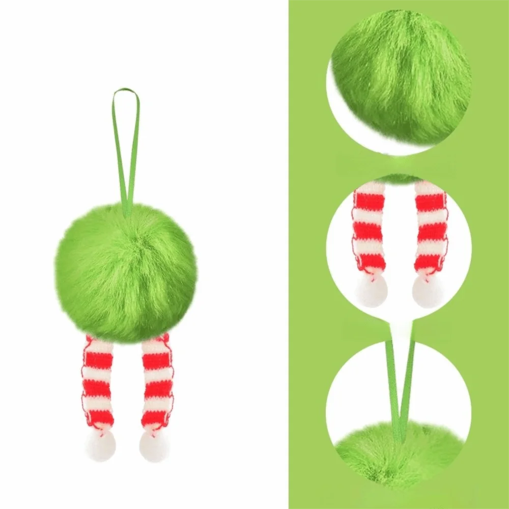 

Plush Furry Christmas Ball 6cm Lime Green Christmas Tree Decoration Ball with Bow DIY Christmas Hanging Decorations New Year