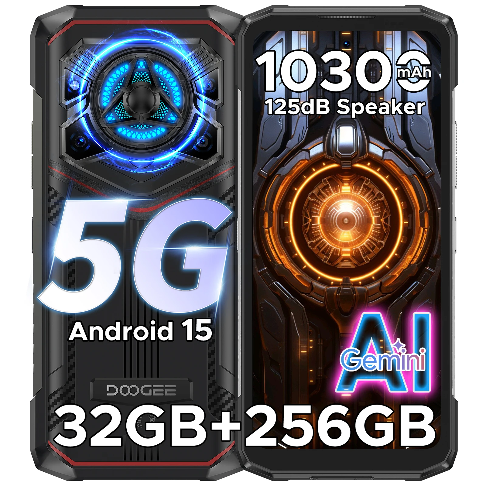 Teléfono Inteligente Resistente DOOGEE Blade20 Play 5G, Pantalla de 6.6'' con Gemini AI, Altavoz de 125dB, Batería Grande de 10300mAh, Carga de 33W, NFC, Android 15