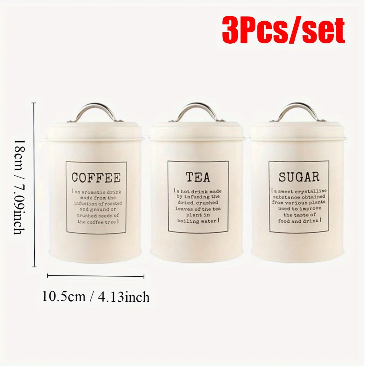 3Pcs/set Coffee Sugar Container Sets Decor Lid Farmhouse Metal Tea Coffee Sugar Storage Jars Canister Bin Pot Kitchen Container