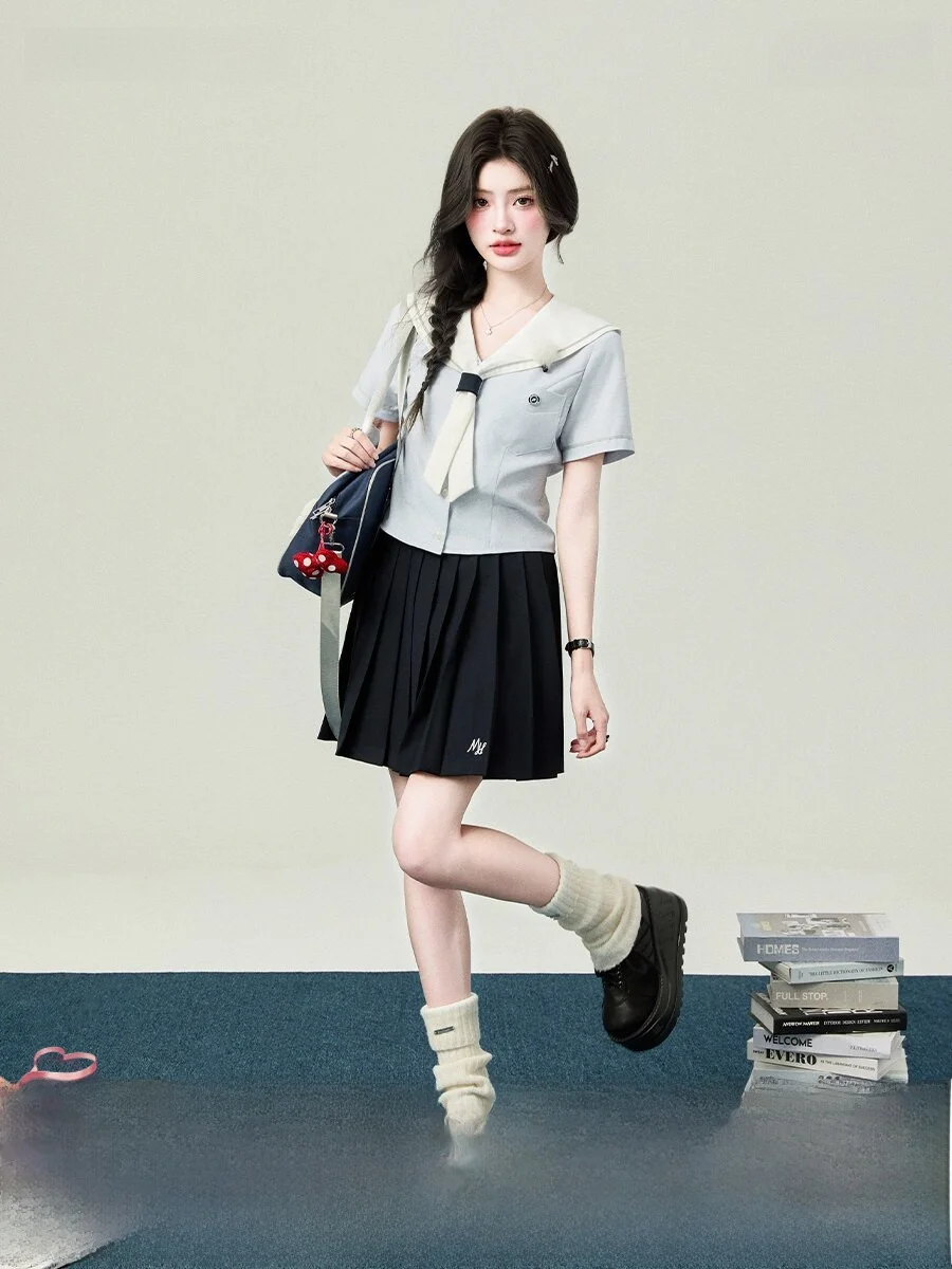 

Миссис Flower Bell JK orm ort Sve Sailor Collar irt Женский школьный orm Light Blue College Sle Set Fem Students