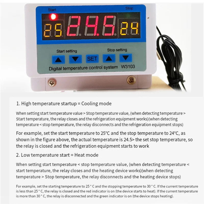 

Цифровой регулятор температуры, 220 В, макс. 5000 Вт, цифровой термостат, 30 А, от -19 до 99 ℃ Переключатель регулятора температуры XH-W3103-ABVK