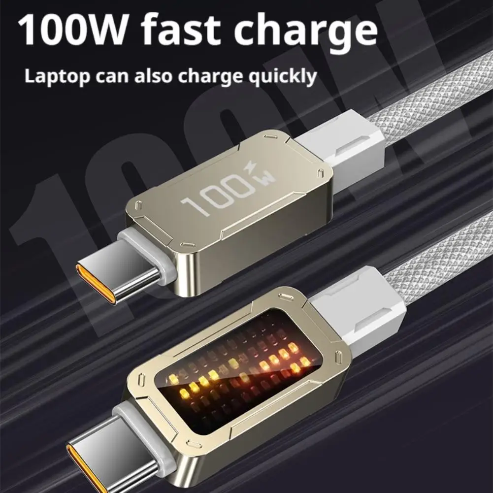

Quick Charge Type C to C Cable New Nylon Braided Wire Fast Charging Data Cord USB C 100W LED Glowing