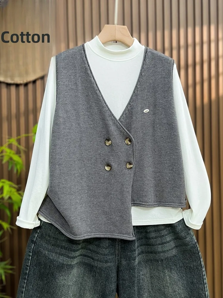 

Модный вязаный ажурный жилет, женский свободный топ большого размера, весенне-осенний тонкий хлопковый повседневный костюм