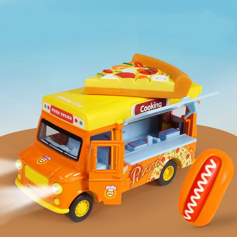 1:36 Magnetic Induction Food Cart Alloy Model Diecast Metal Vehicle Mini Hot Wheel Pull Back Gift Kid Toy  Girl Boys Sound Light