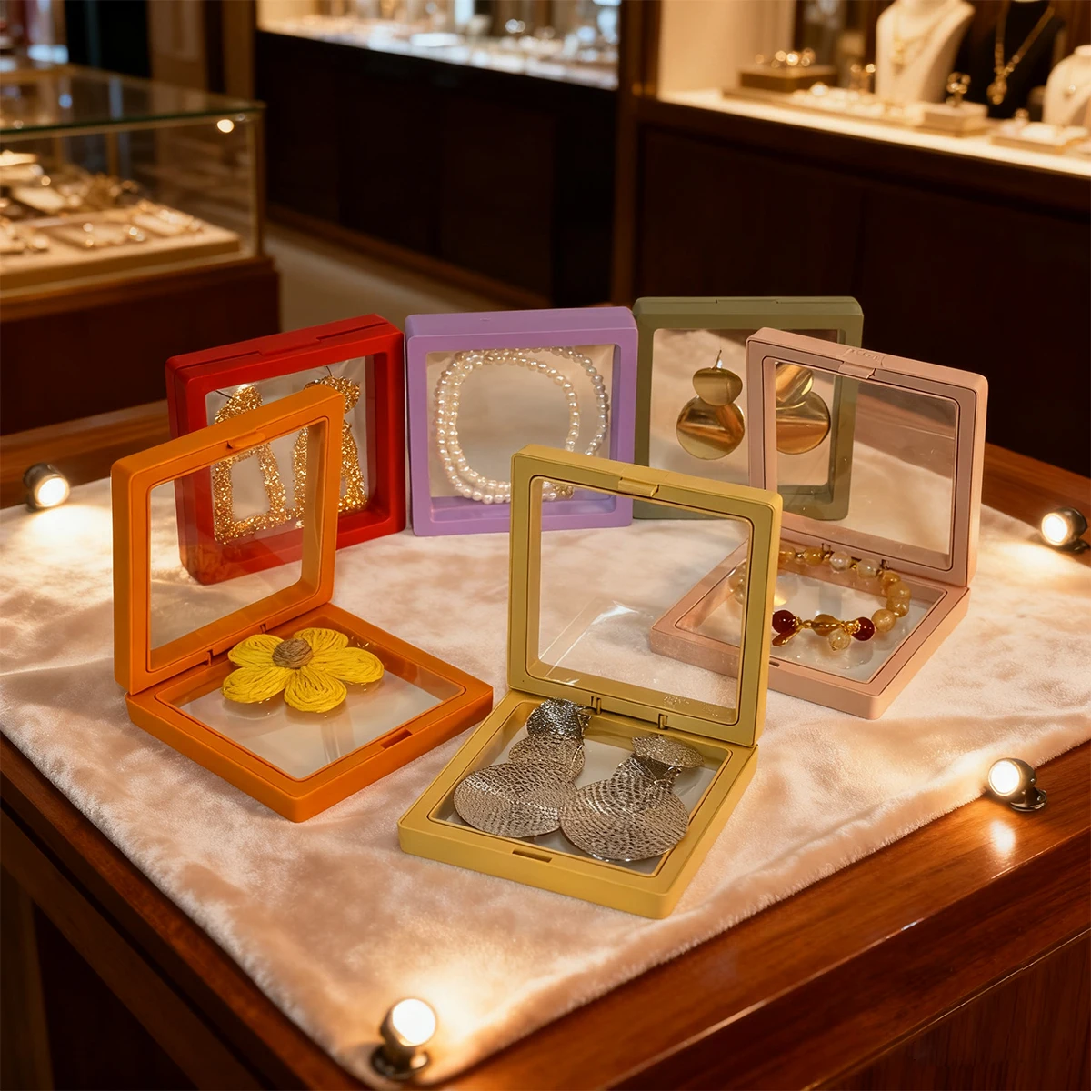 

10pcs Color 3D Suspended Jewelry Box Multi Specification Elastic Stretch Earrings Rings Broochs Bracelets Nail Art Storage Box