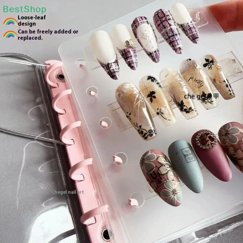 Książka do przechowywania sztucznych paznokci, sznurowana, wielokolorowa, 5 otworów, klips na karty, tablica ekspozycyjna, karta zamienna do oglądania kolorów.