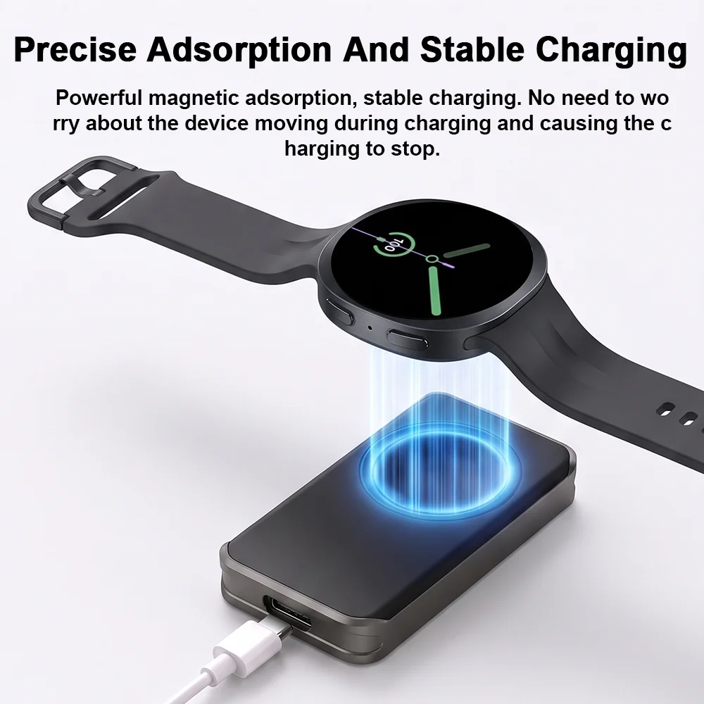 Do zegarków Samsung Galaxy Watch 9/8/7/6 Classic 5 Pro 4/3 Active 2: ładowarka USB-C, stacja szybkiego ładowania, bezprzewodowa ładowarka magnetyczna typu C. — zdjęcie produktu 3