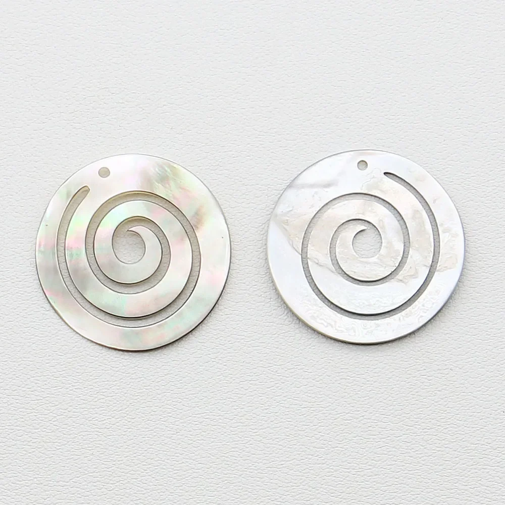 2pcs Round Natural Mother-of-Pearl Pendant Exquisitely Carved Spiral Openwork Design Single-Hole DIY Necklace Earring Material