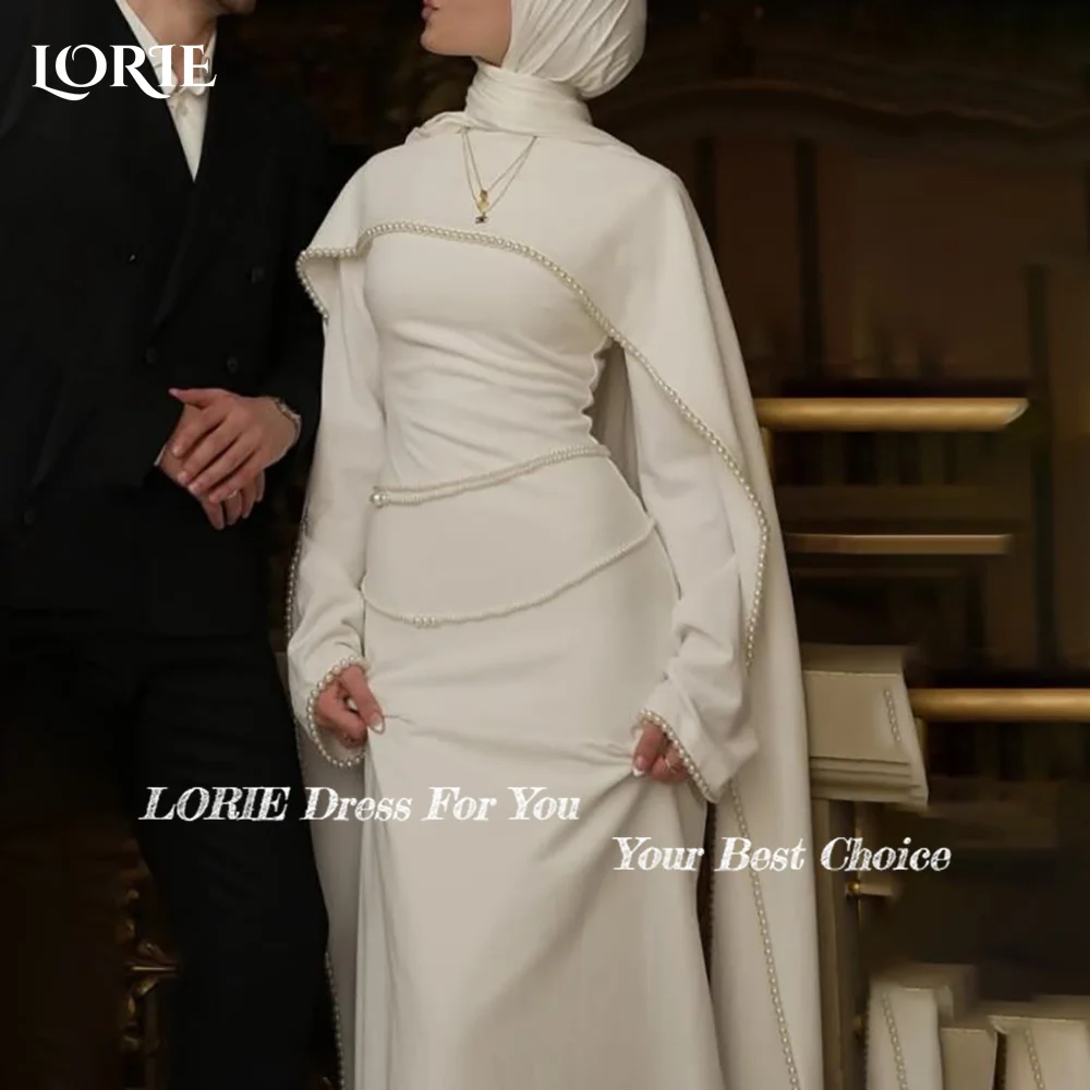 

LORIE Lace Muslim Wedding Dresses Applique High Collar Flared Sleeve Church Mermaid Bridal Gown vestido de novia Customized