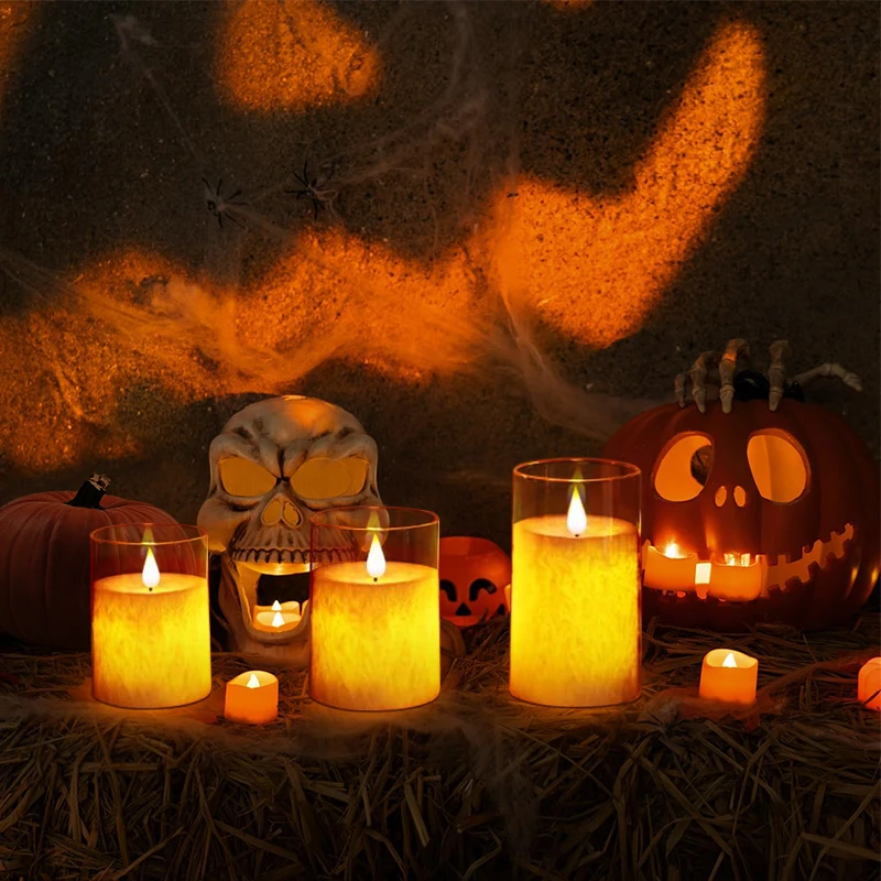 Halloween Acrylic Led Flameless Candle Lights Battery Operated Candles With Remote Control And Timer For Home Christmas Wedding
