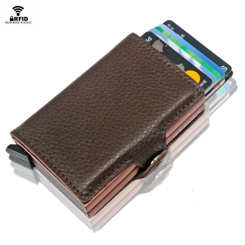 VM FASHION KISS Men Porte Carte RFID Mini Wallet Security Smart Double Box Aluminum Business Credit Card Case Holder Metal Purse