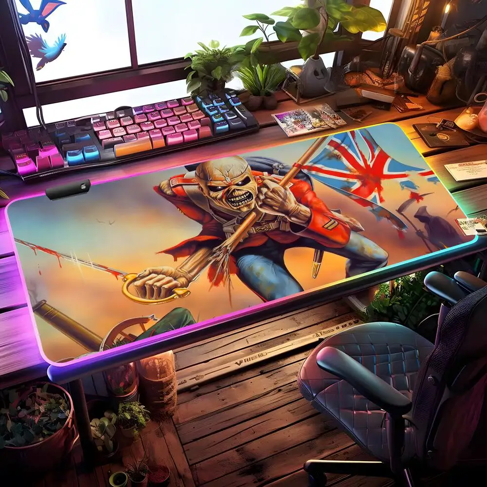 

Cool BAND I-I-I-Iron M-Maiden Коврик для мыши RGB Игровой коврик для мыши Настольный коврик HD Gamer Большой светодиодный светильник XXL Коврики для мыши