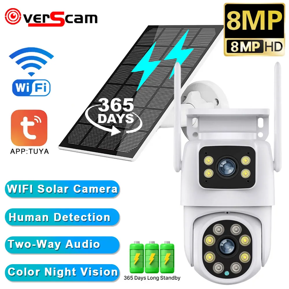 

Tuya 8MP 4K Solar Wirelesss IP Camera Color Night Vision Outdoor 4MP Dual Lens Wifi PTZ Security Camera Auto Tracking Smart Life