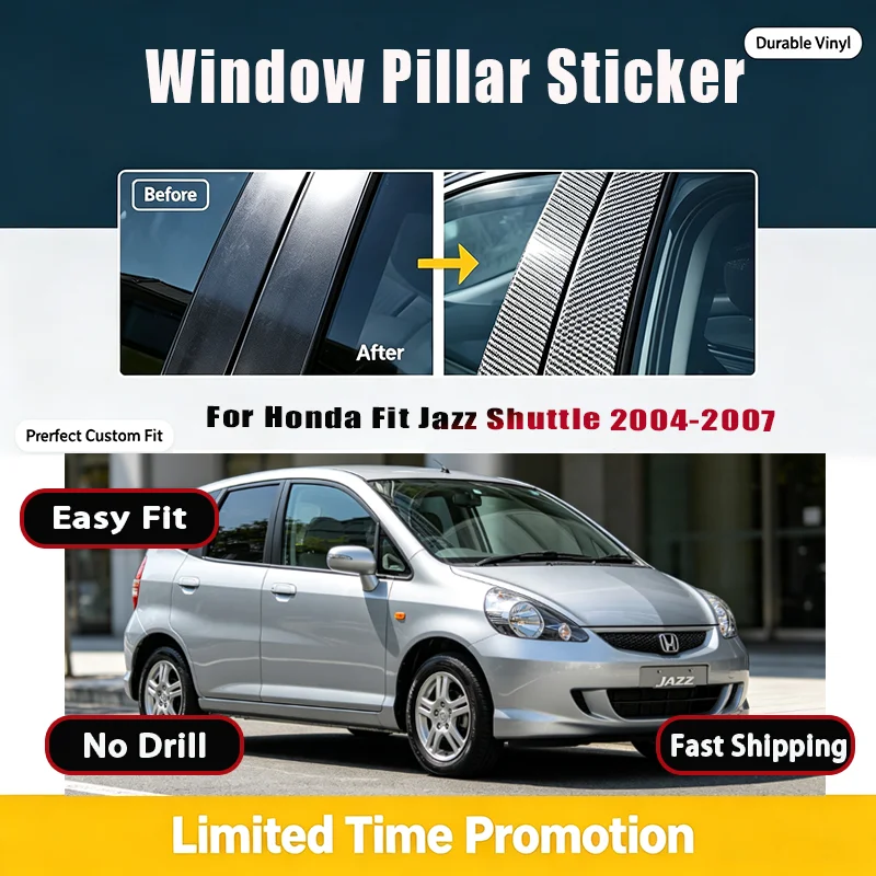 Fit For Honda Fit Jazz Shuttle 2004-2007 B Pillar Stickers Custom Size Gloss Black Window Center Pillar Trim Decals Exterior Car