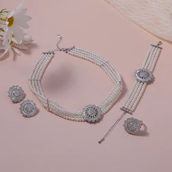 HY jewelry luxury and generous zircon pearl four-piece set is a hot-selling popular jewelry for women’s wedding parties in Saudi