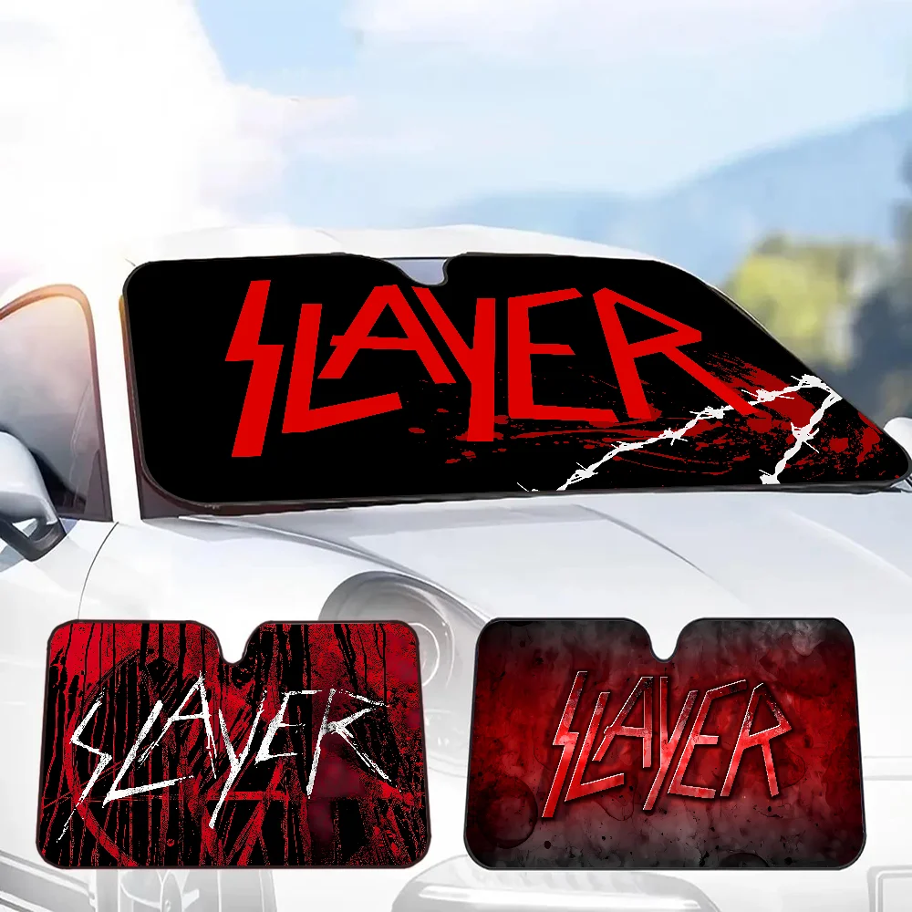 S-Slayer Heavy Metal Band Music Car Sun Shade Front Window Sunshade For Most Sedans SUV Blocks Max Uv Rays