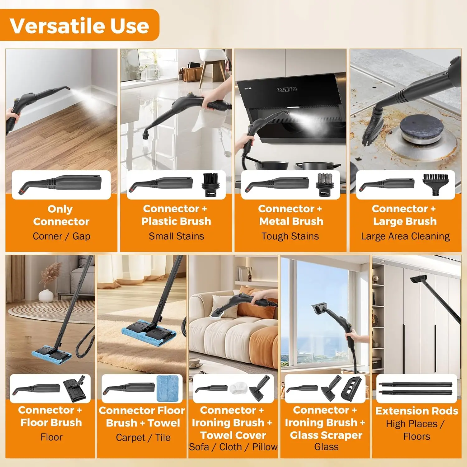 Nettoyeur à vapeur électrique 1500W, Machine à rouler polyvalente haute pression pour tapis, sol, voiture, détails de maison