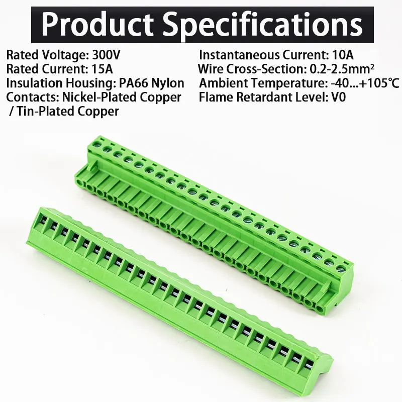 나사 없는 플러그인 5.0mm 그린 터미널 2-16P | V0 PA66 난연성 | 패널 & 전원 시스템 | 니켈-구리 접점