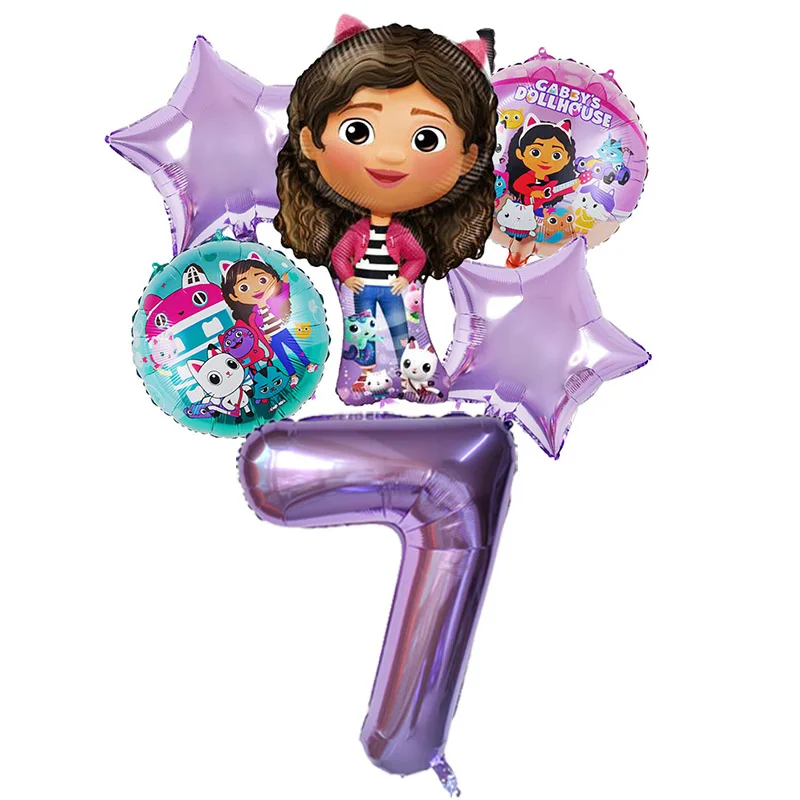 6 pezzi Gabby DollHouse palloncini metallici cartoni animati per ragazze decorazioni per feste di compleanno forniture Baby Shower Globos