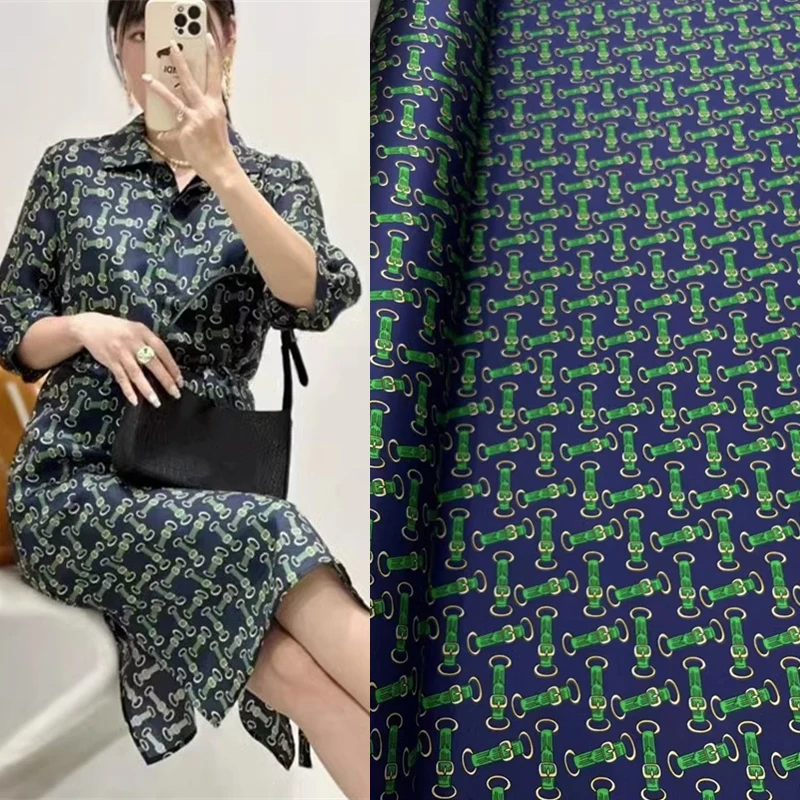 Fashion Classic Belt Flower Silk Fabric Luxury High-end Shirt Dress Overskirt Stretch Twill Print Designer Brand Fabric Sewing