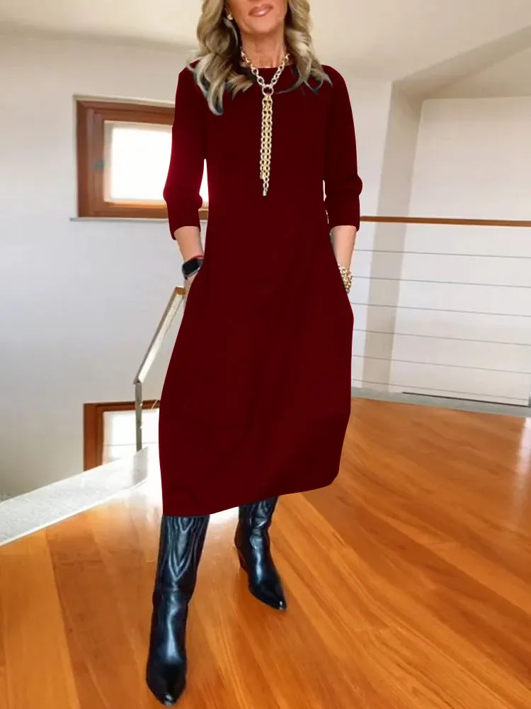 ฤดูใบไม้ร่วงสบายๆหลวมชุดสตรีแขนยาว O-คอเสื้อยืดชุดแฟชั่น Elegant สีทึบชุด Office Lady ชุด