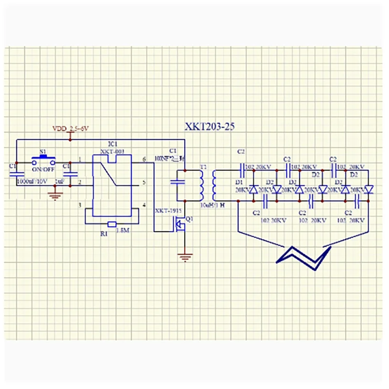 40KV high-power high-voltage module boost coil discharge module low-voltage power supply circuit diagram XKT203-25
