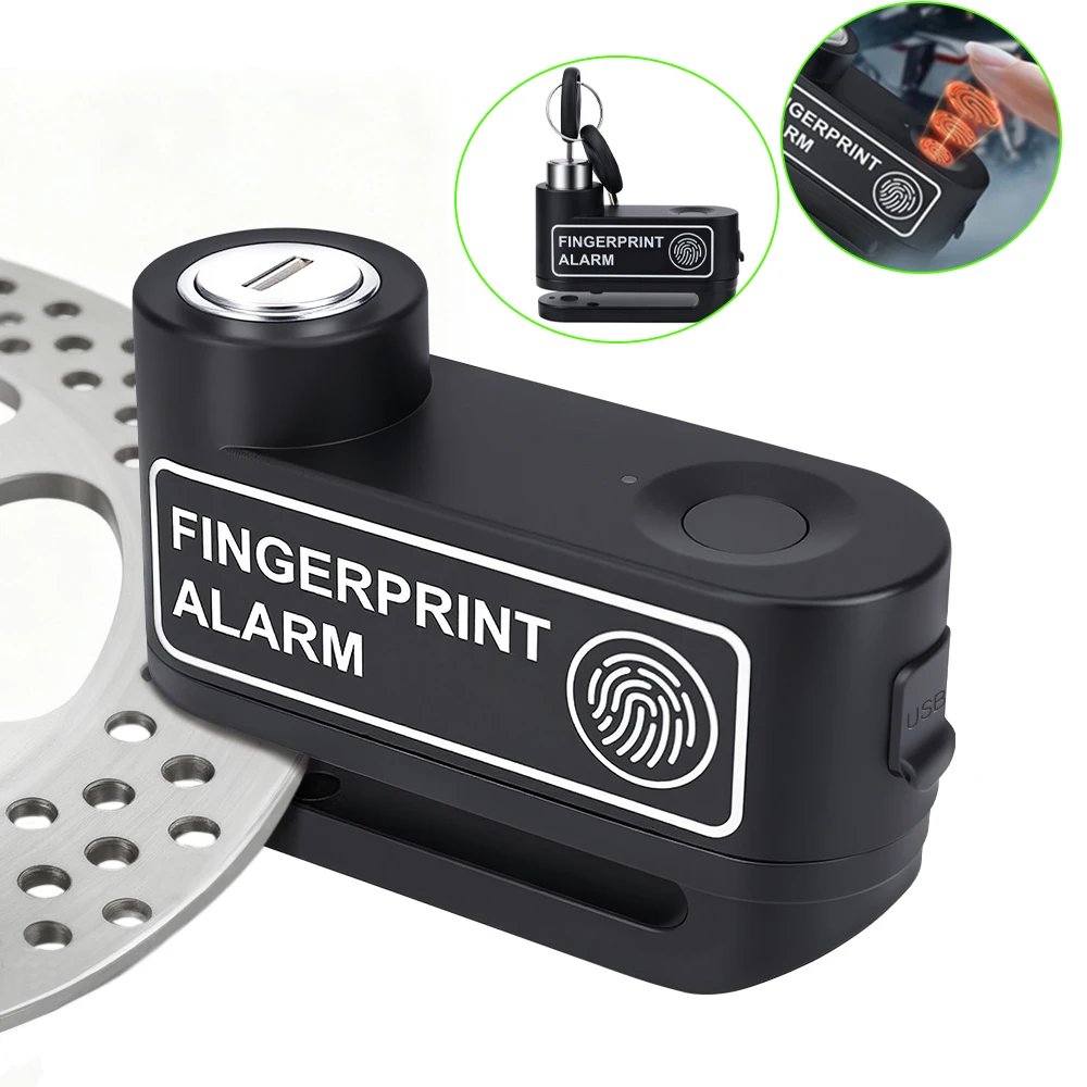 

Замок дискового тормоза мотоцикла, сигнализация, разблокировка по отпечатку пальца с ключами, перезаряжаемая велосипедная противоугонная сигнализация, аксессуары для мотоциклов