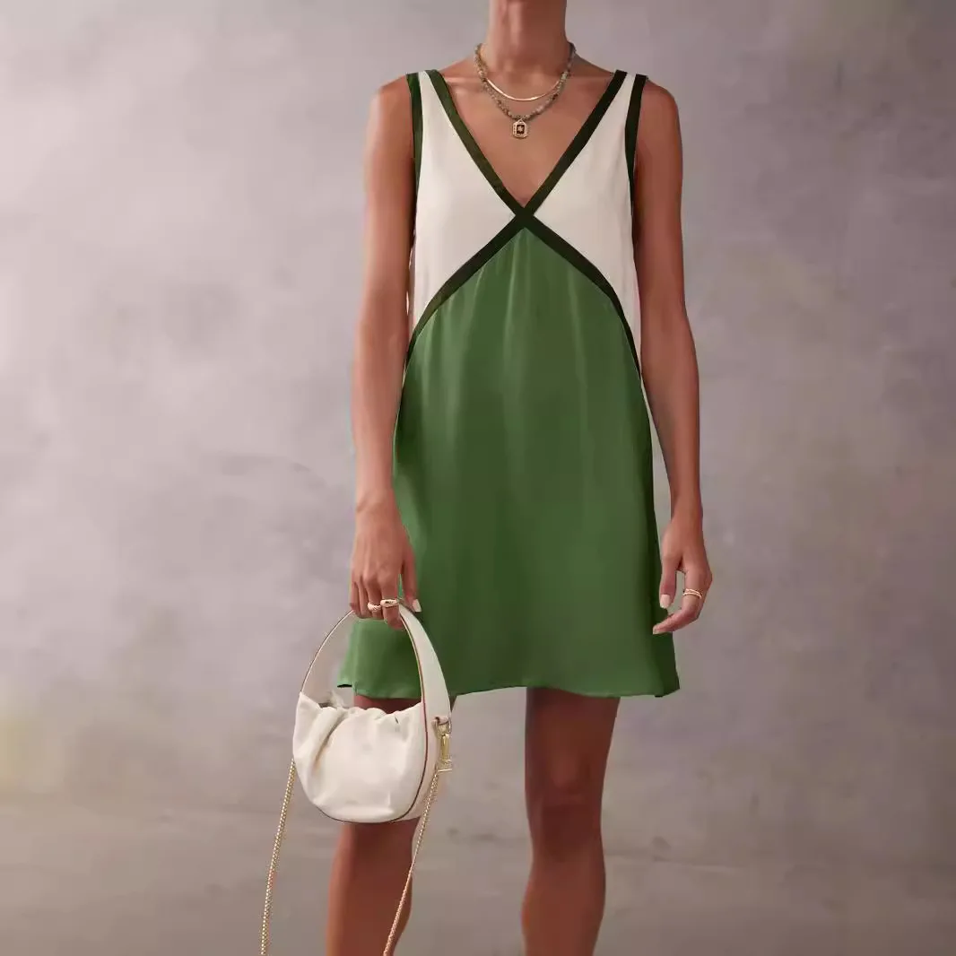 

Summer V-neck Loose Sleeveless Vest Dress New European and American Women's Clothing 2025