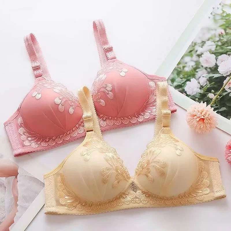 Push Up Bra Women Soft Embroidery Sexy Bra Wireless Breathing Gathered Comfortable Anti-sagging Bra Sexy Lingerie Underwear