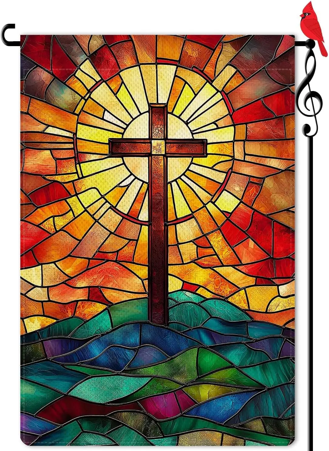 He is Risen Cross Garden Flag Stained Glass Style Easter Small Flag for Outside Burlap Double Sided Farmland Welcome Yard La uui