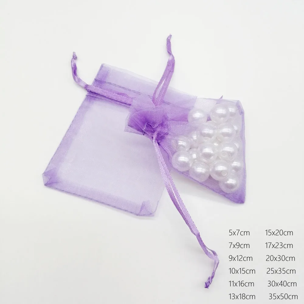 1000pcs Handmade Organizer Organza Drawstring Bags Light Purple Gift Pouch Sachet Packaging Birthday Party Favors Wedding Supply