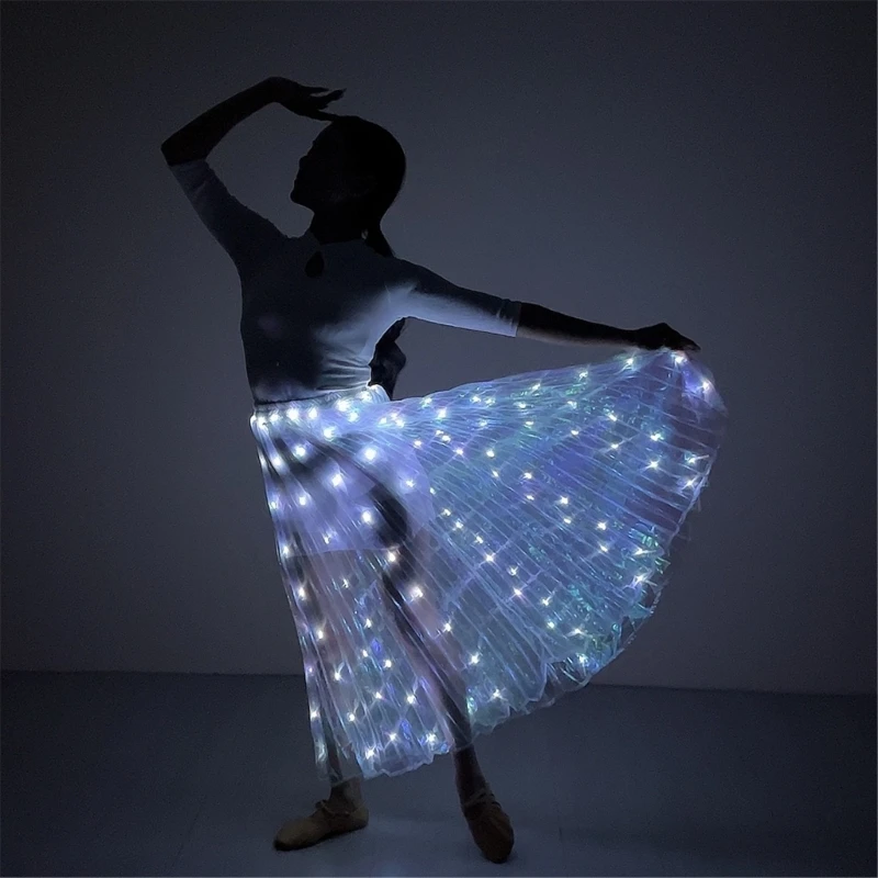 Women Belly Dance Costumes LED Belly Dance Skirt Luminous Angel Dance Skirts Long Skirt Female Indian Dance Skirt