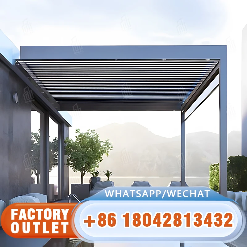 All Season Electric Shutter Aluminium Pergola Canopy Garden Pavilion Aluminium Gazebo Outdoor Louvre Pergolas Motorized