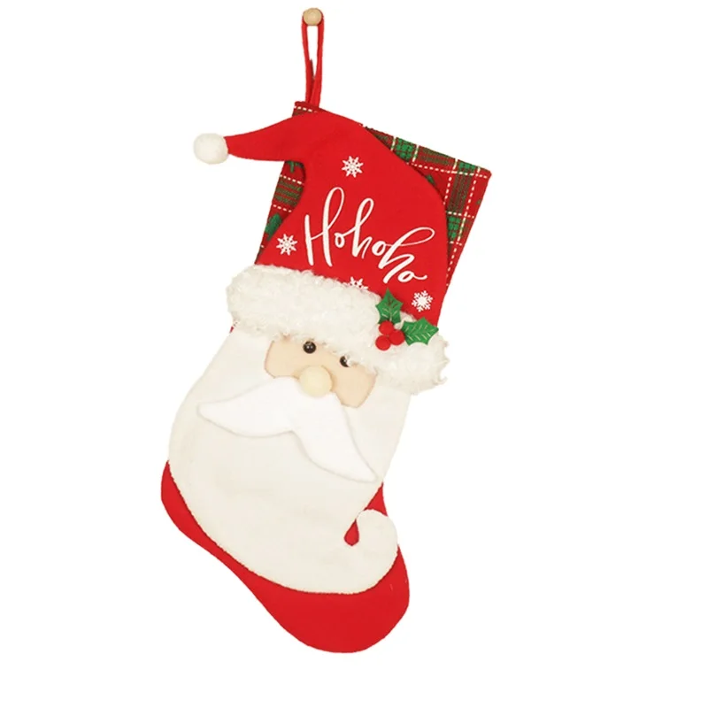 Christmas Stocking Decoration Letter Print Santa Claus Snowman Socks Hanging Embroidery Socks