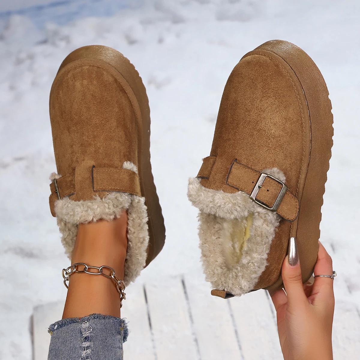 

New Luxury Winter Women Boots Shoes Plush Fashion Retro Bean Shoes Cotton New Women Flat Sole Slippers Platform Women Boots