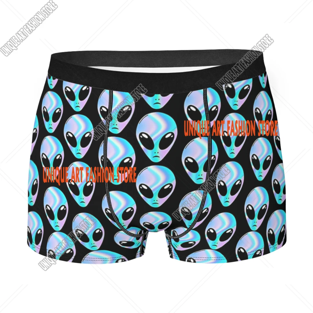 Alien Head Holographic Blue Skin  Underpants Breathbale Panties Man Underwear Print Shorts Boxer Briefs