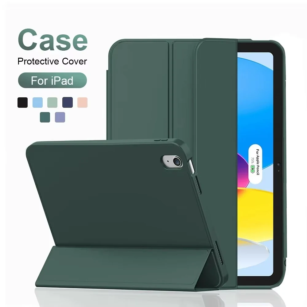 Case for iPad 5th 6th 7th 8th 9th 10th 11th 12th Gen Air 1 2 3 4 5 6 7 Mini 6 7 Trifold Stand Smart Cover  and Soft TPU Back