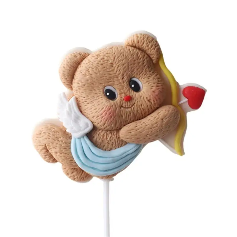 

652F Soft Butter Bear Cake Toppers Lovely Butter Bear Cake Insert Decors for Children's Birthday Party and Festival Celebration