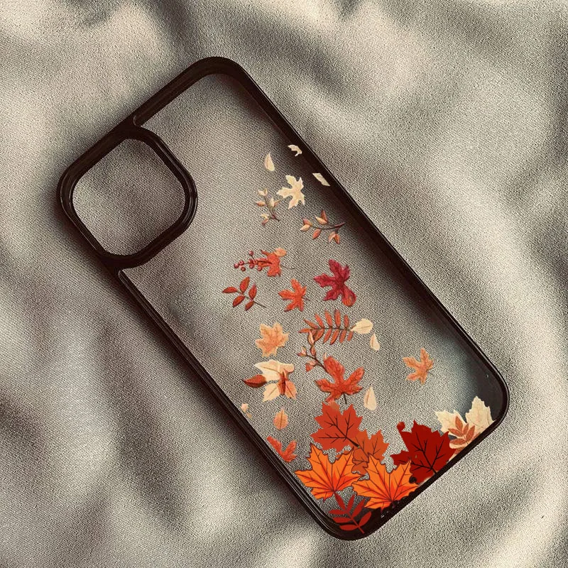 حافظة لهاتف آيفون 16 15 14 17 Pro MAX 13 11 12 XS XR 7 8 Plus غطاء صلب شفاف على شكل أوراق القيقب اللطيفة #5