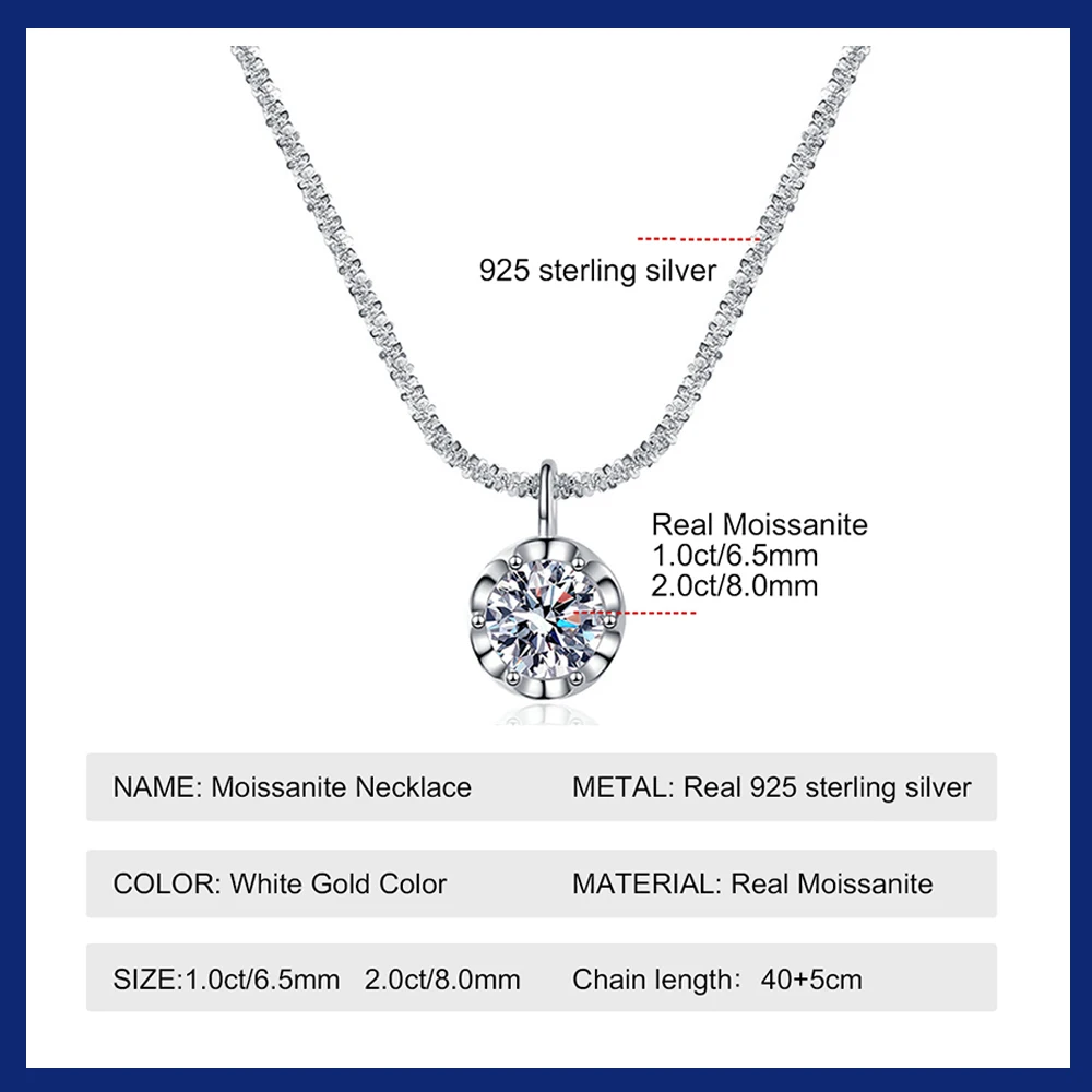 Moissanite Necklaces for Women 925 Sterling Silver Sparkling Cauliflower Chain with 2CT Diamond Pendant Dainty Jewelry Gift