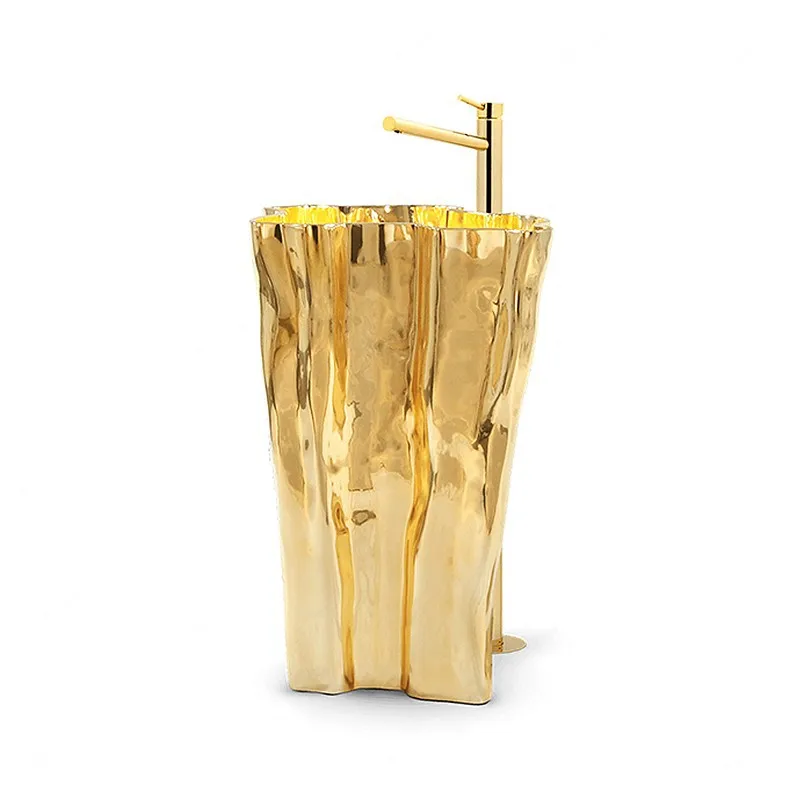 

Italian light luxury stainless steel washbasin villa hotel household column basin special-shaped designer floor-to-ceiling washb