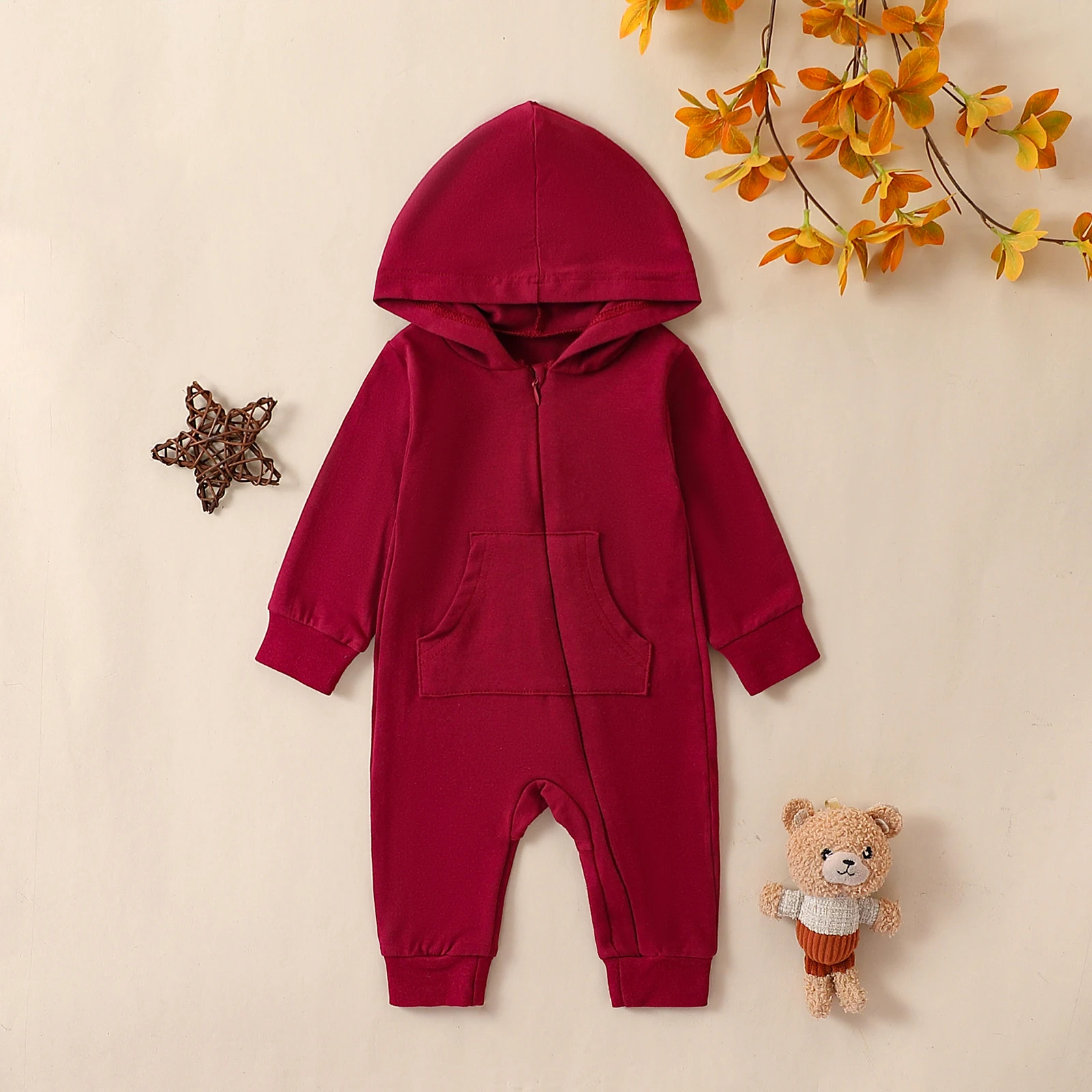 بوديكوكو-طويلة الأكمام رومبير مع سستة للطفل فتاة و صبي ، بلون بذلة مع جيب ، لطيف الملابس لحديثي الولادة #2