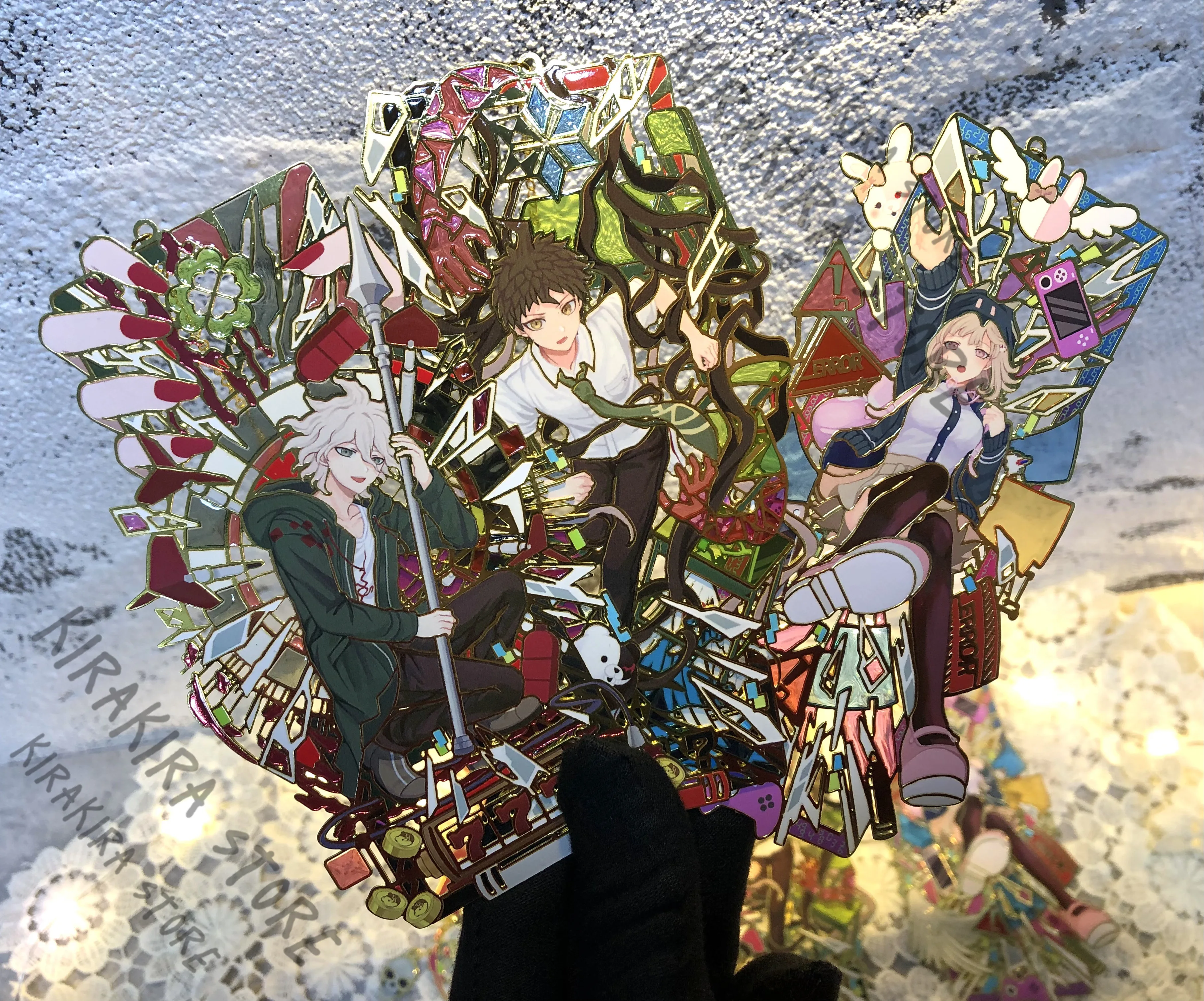 

Danganronpa Nagito Komaeda Kokichi Oma Saihara Shuichi Translucent Hollowed-out Metal Bookmark Acrylic Color Plate Cosplay Gift