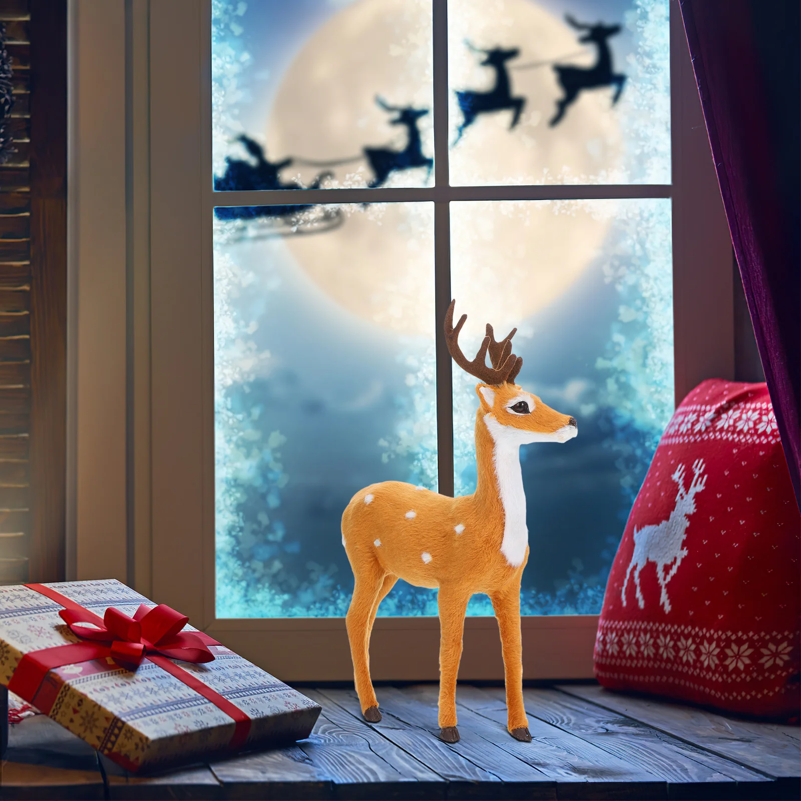 

Elk Christmas Decorations Indoor Desktop Statue for Tabletop Festive Deer Adornment Room Office Cabinetry Xmas Decor Supplies