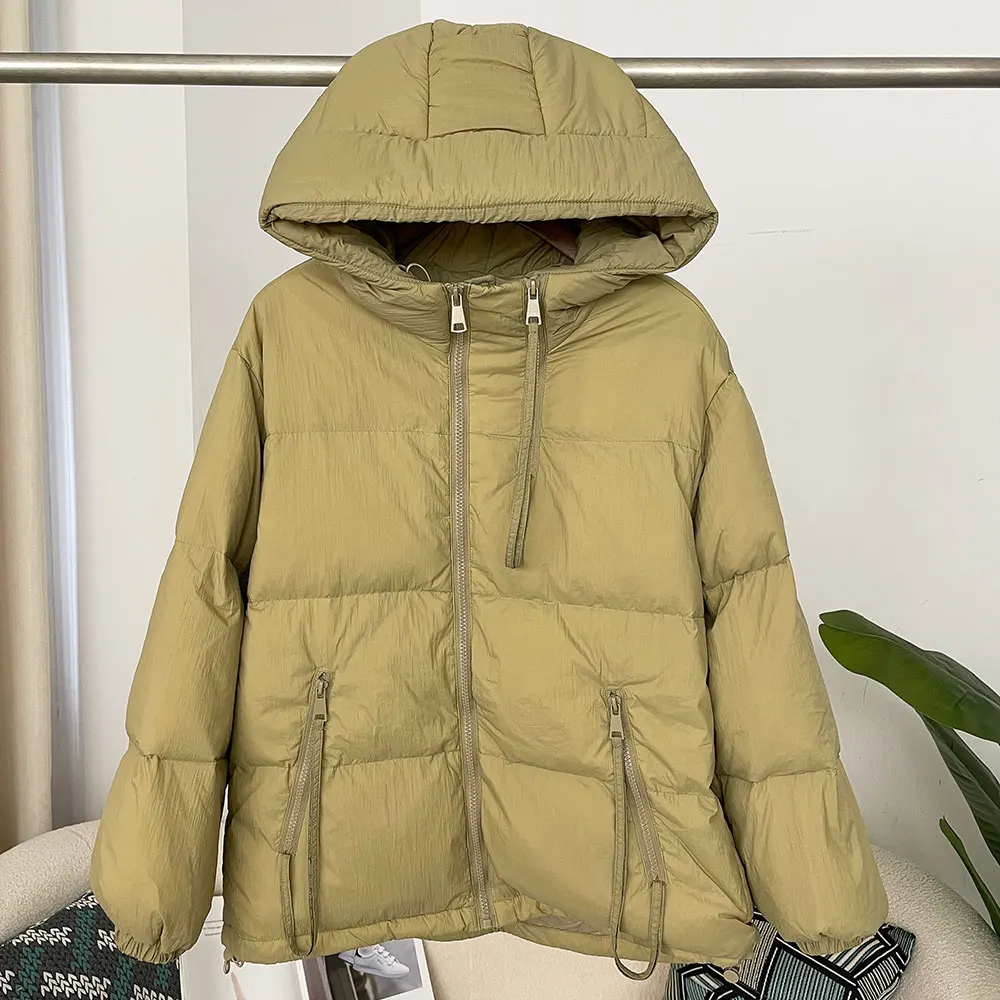 Autumn Winter 2024 Down Jacket Women Commuting Thickened Down Jacket Warm Hooded Filled with White Duck Down Loose Casual