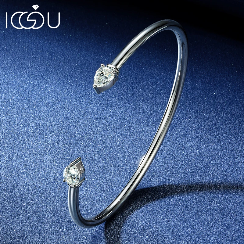 

IOGOU 1.6CTTW D Color VVS1 Full Pear Moissanite Cuff Bracelet for Women S925 Sterling Silver Open Bangle Birthday Jewelry Gifts